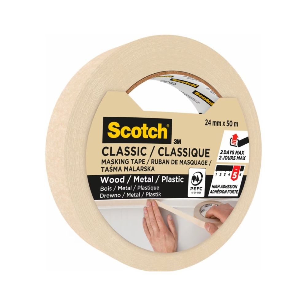 Хартиена лента Scotch Classic 2450, 24 мм x 50 м, самозалепваща, бежова Хартиена лента Scotch Classic 2450, 24 мм x 50 м, самозалепваща, бежова
