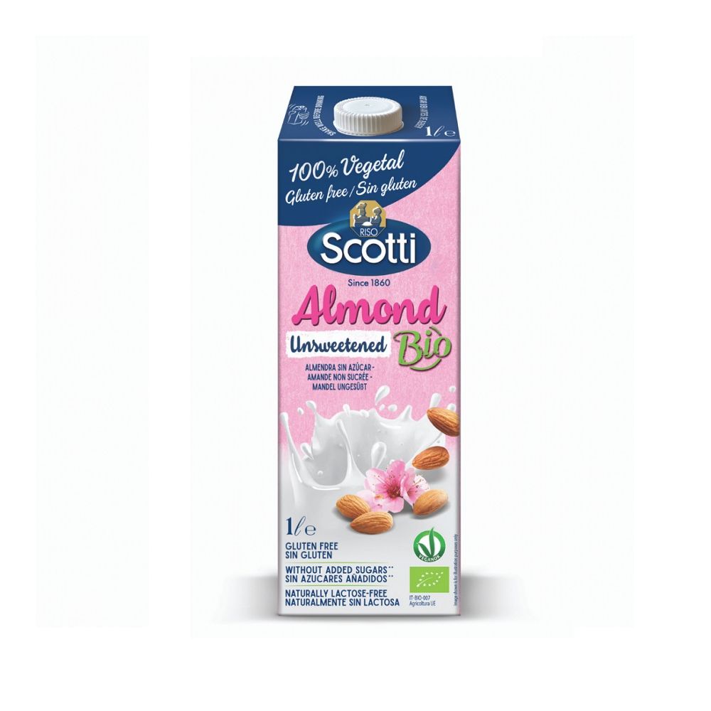 Бадемова напитка Riso Scotti BIO ALMOND unsweetened, без лактоза, без глутен, 100 % растителна, 1 л