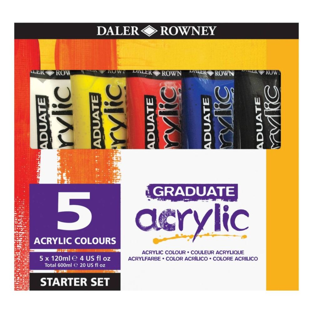Комплект акрилни бои DALER-ROWNEY Graduate Acrylic Colour Starter Set, в тубички, 5 цвята × 120 мл