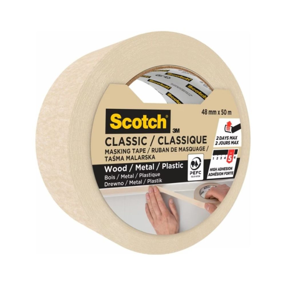 Хартиена лента Scotch Classic 4850, 48 мм x 50 м, самозалепваща, бежова Хартиена лента Scotch Classic 4850, 48 мм x 50 м, самозалепваща, бежова