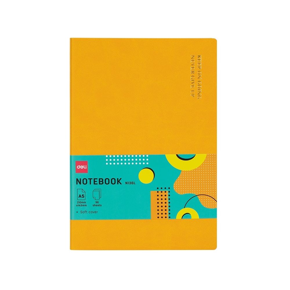 Бележник Deli Inspiration EN136L, A5, 96 л., линиран офсет 70 г, твърда корица ECO кожа, оранжев