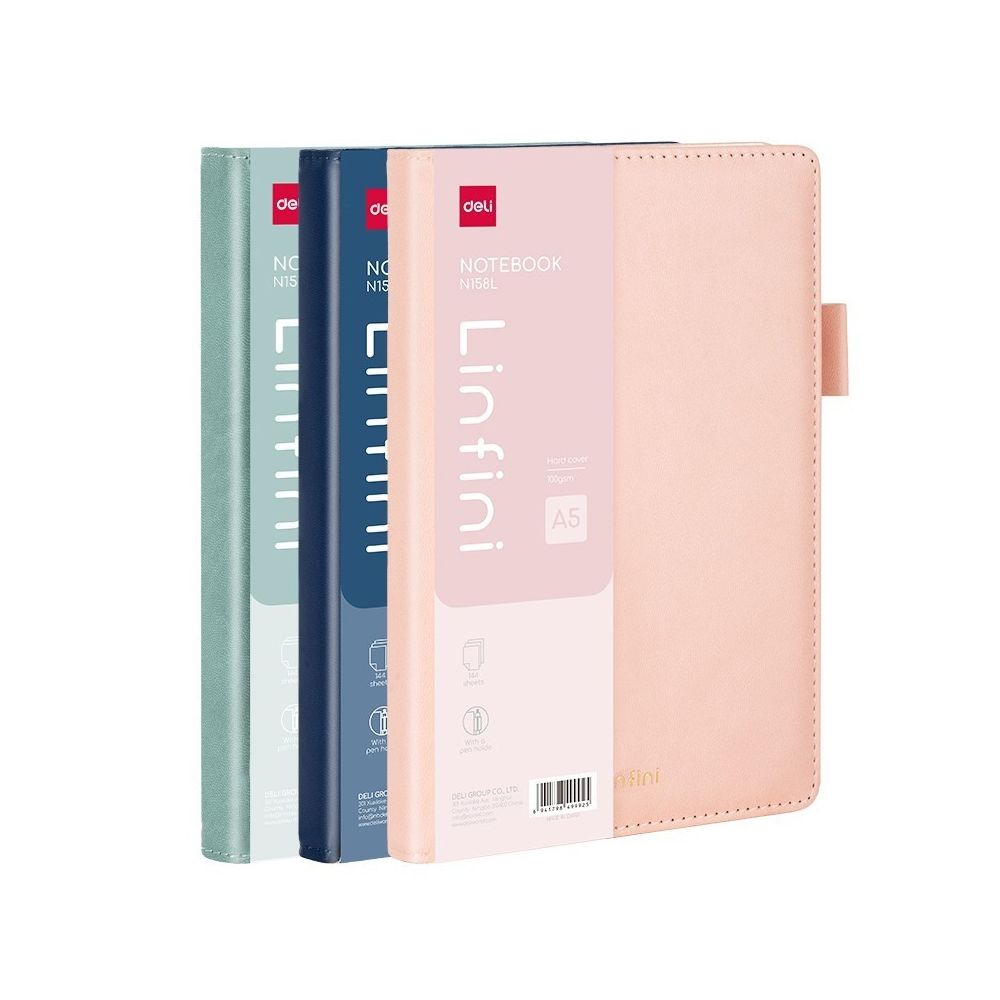 Бележник Deli Linfini EN158L, A5, 144 л., линиран офсет 100 г, корица ECO кожа, зелен