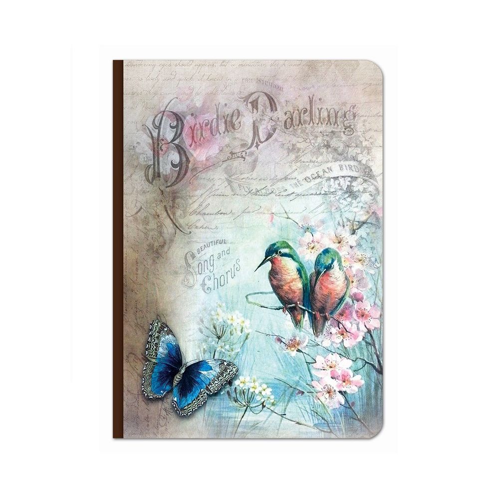 Бележник LASTVA Retro Media, A5, 104 л., линиран шамоа офсет 80 г, дървена корица, дизайн Птици