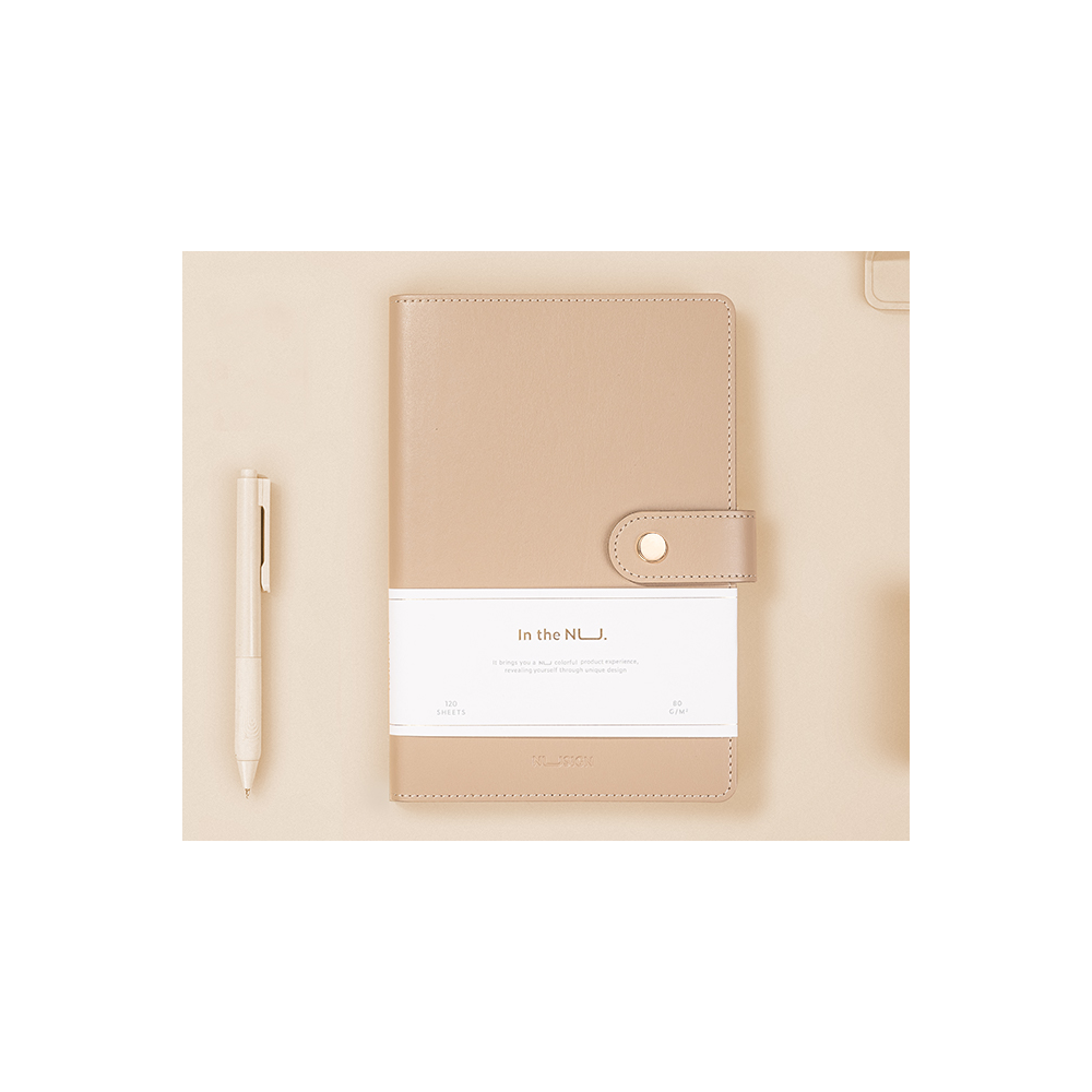 Бележник с копче NuSign NS299, А5, 120 л., линиран шамоа офсет 80 г, корица ECO кожа, бежов