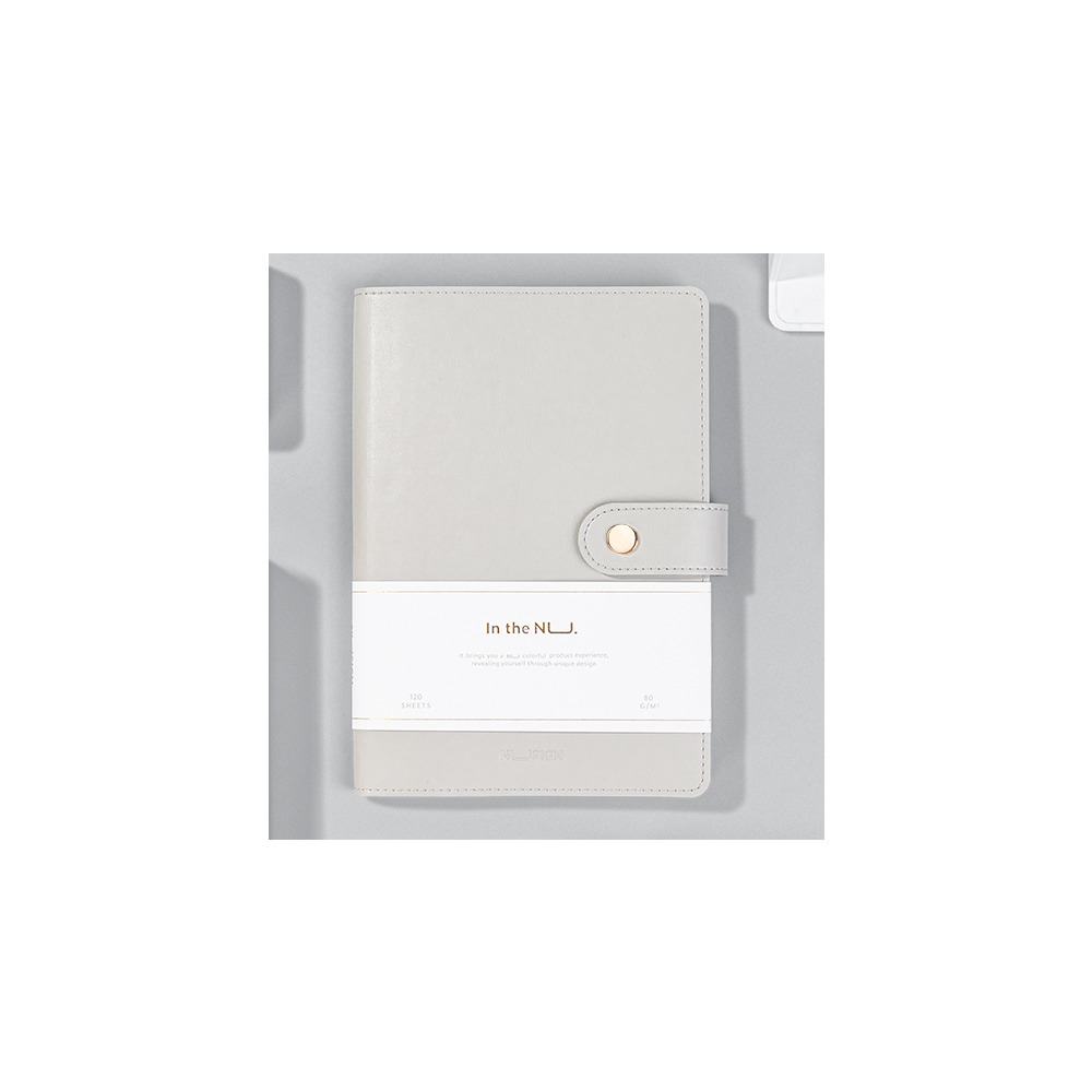 Бележник с копче NuSign NS299, А5, 120 л., линиран шамоа офсет 80 г, корица ECO кожа, сив