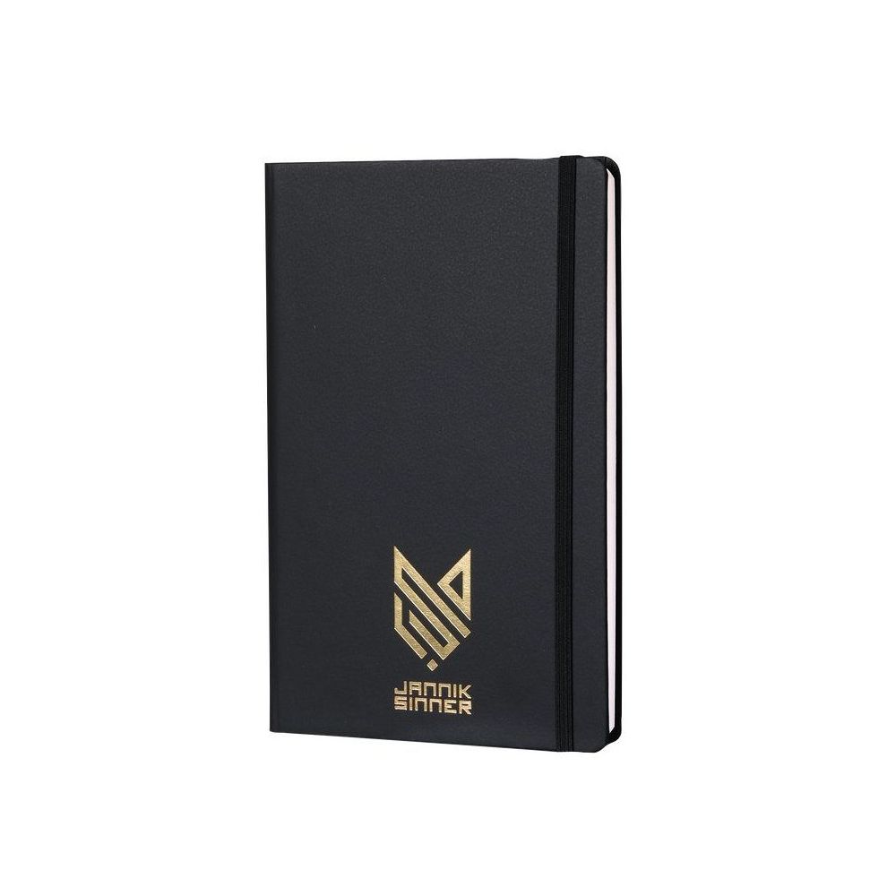 Бележник с ластик PIGNA Jannik Sinner, A5, 192 л., 80 г, линиран офсет 80 г, твърда корица, черен