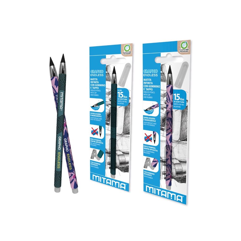 Безкраен молив с гума MITAMA Endless Grapho, 15 км писане, кръгло тяло, HB
