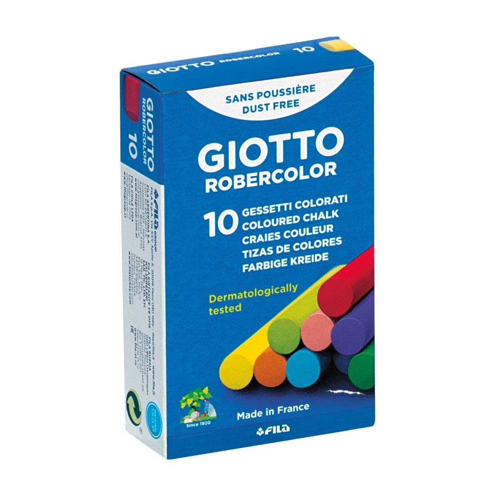 Безпрахови тебешири GIOTTO Robercolor, ф 10 мм, 80 мм, 10 цвята