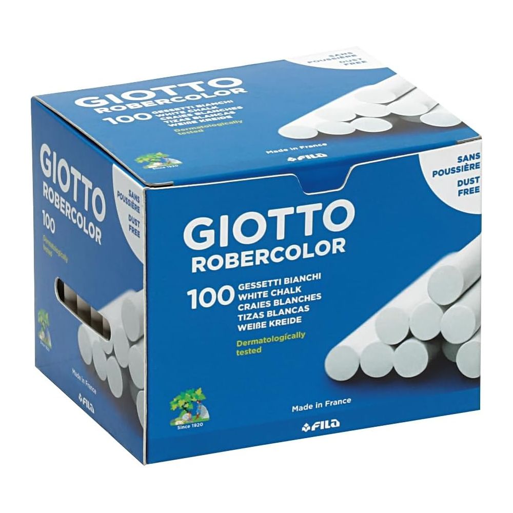Безпрахови тебешири GIOTTO Robercolor, ф 10 мм, 80 мм, 100 бр., бели