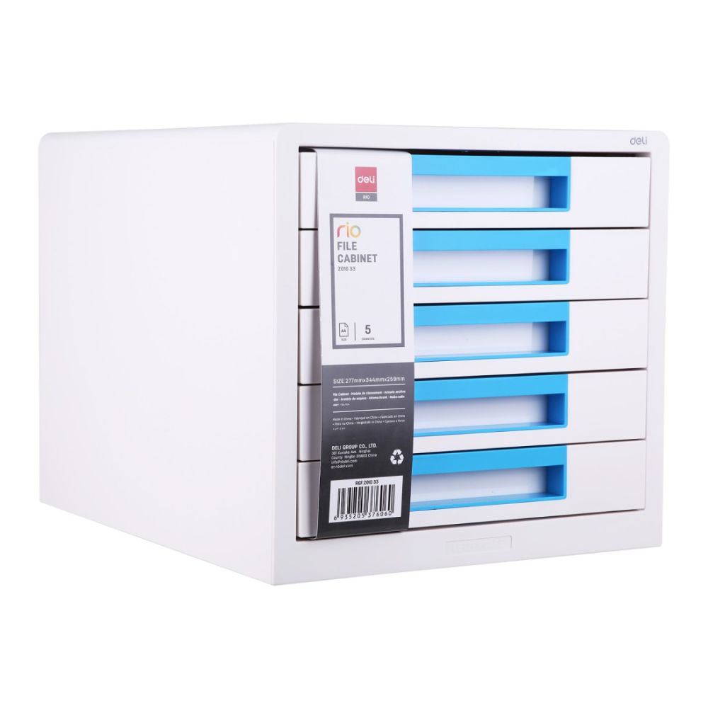 Бокс с 5 чекмеджета Deli Rio, EZ01033, 277x344x259 мм, PP, сиво и синьо