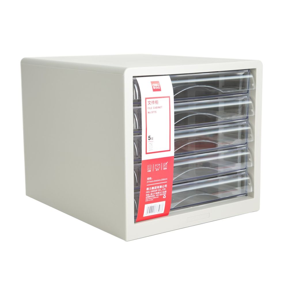 Бокс с 5 чекмеджета Deli Simpli E9775, 275x340x260 мм, PP+ GPPS, сив