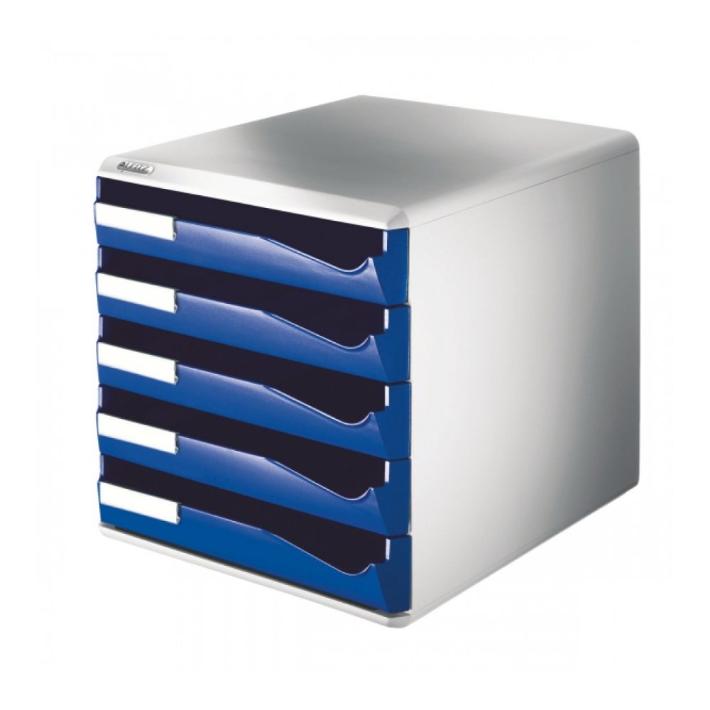 Бокс с 5 чекмеджета LEITZ Post , 285x290x355 мм, Polystyrene, 2 цвята - сив и син