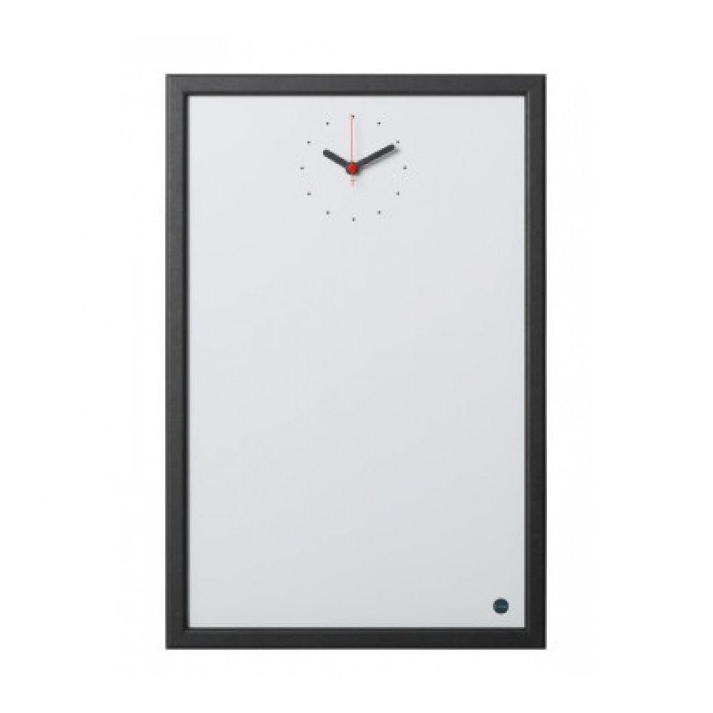 Бяла магнитна дъска с часовник Bi-Office, 300x450 мм, дървена рамка