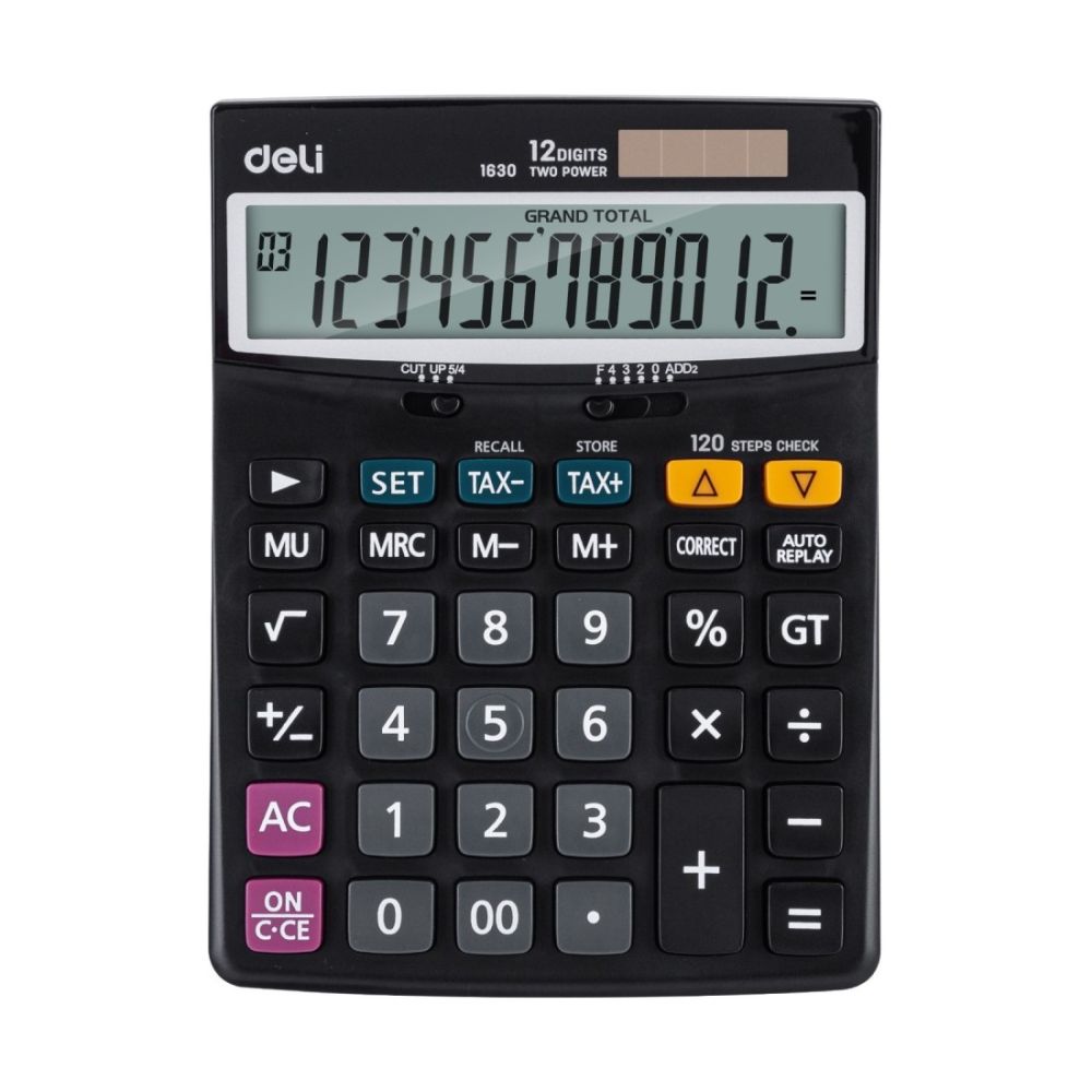 Калкулатор Deli Core E1630, настолен,12 dgt, 198х146х40 мм, черен