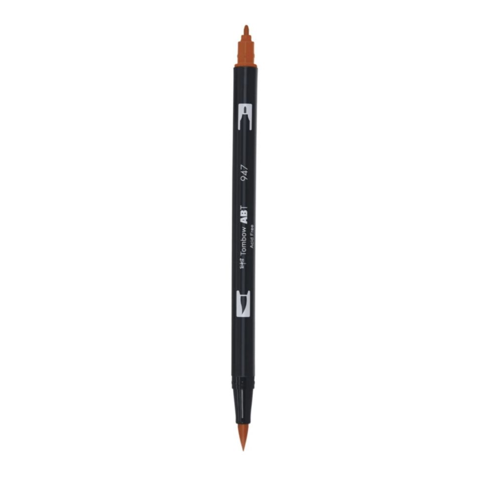 Aкварелен двувърх маркер Tombow ABT Dual Brush, четка 3.5 мм, връх 0.8 мм, 947 burnt sienna Aкварелен двувърх маркер Tombow ABT Dual Brush, четка 3.5 мм, връх 0.8 мм, 947 burnt sienna