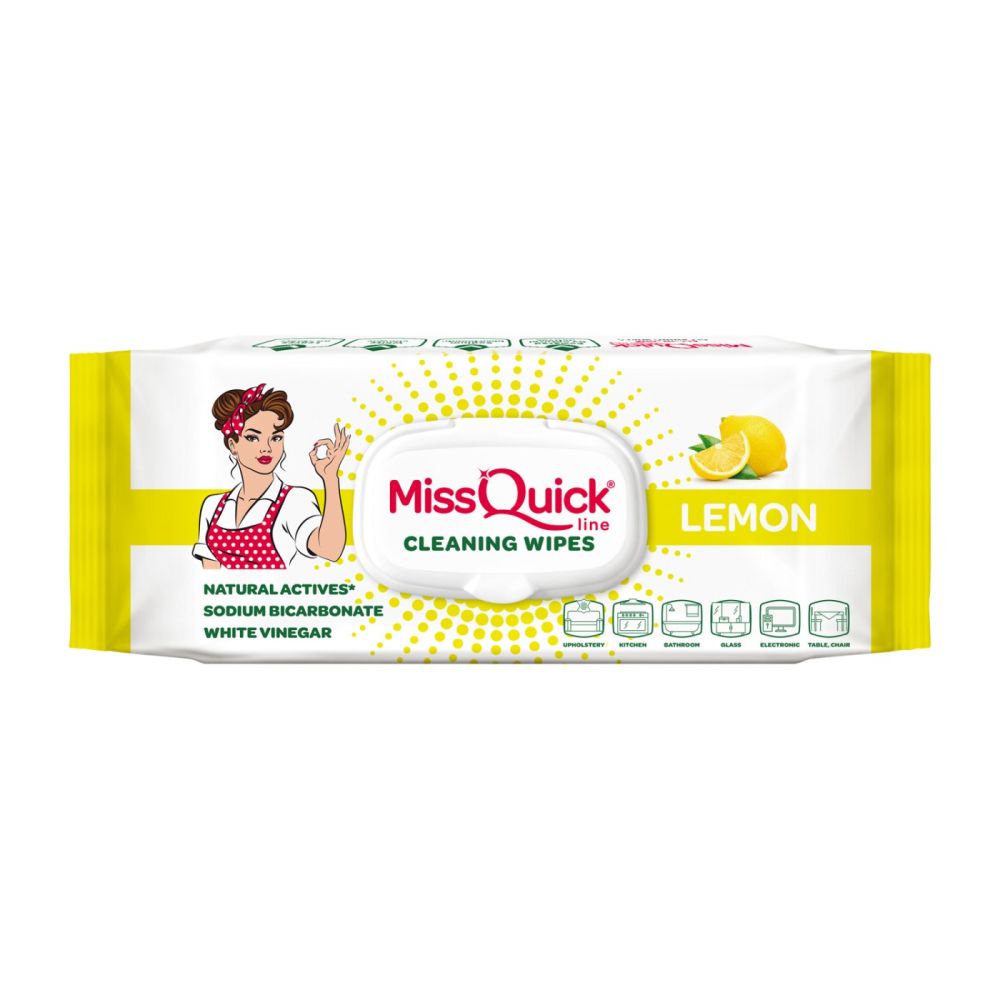 Мокри кърпи Miss Quickline, универсални, аромат на лимон, екологични, 80 бр.