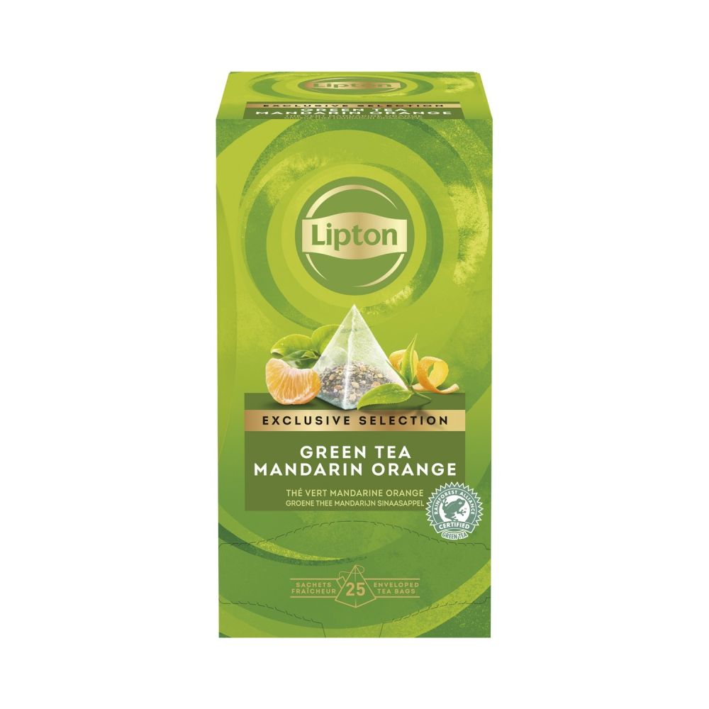 Чай Lipton Pyramids, зелен, мандарина и портокал, кутия 25 бр. x 1.8 г