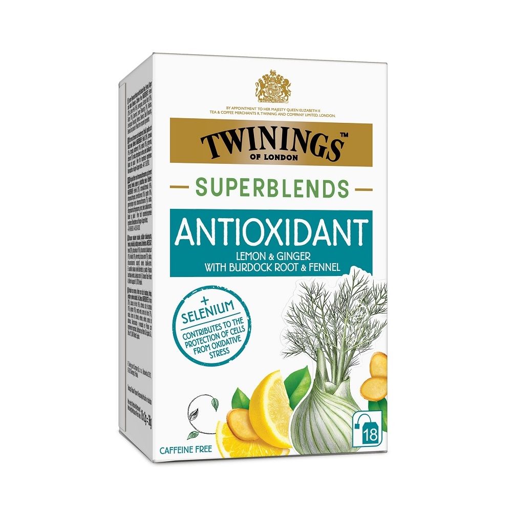 Чай Twinings Superblends ANTIOХIDANT лимон, джинджифил, репей, фенел, кутия 18 бр. х 2 г