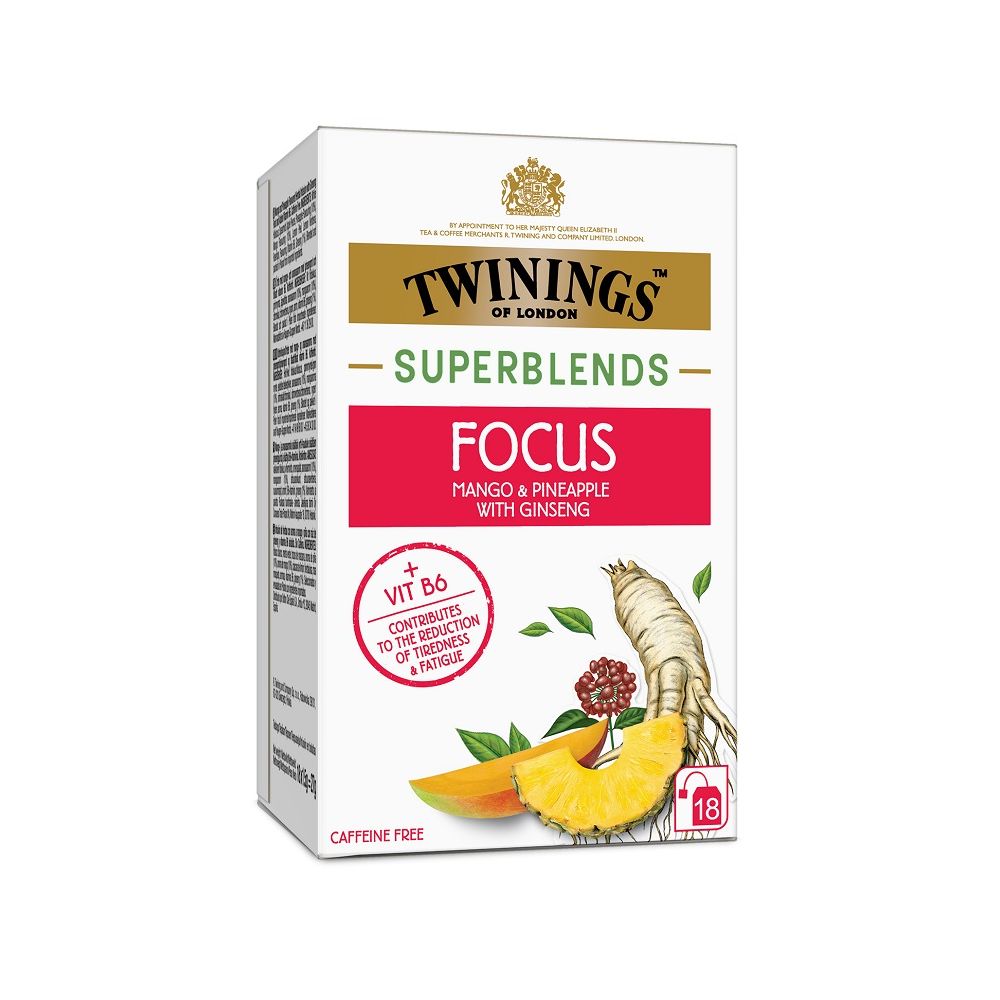 Чай Twinings Superblends FOCUS манго, ананас, женшен, кутия 18 бр. х 1.5 г
