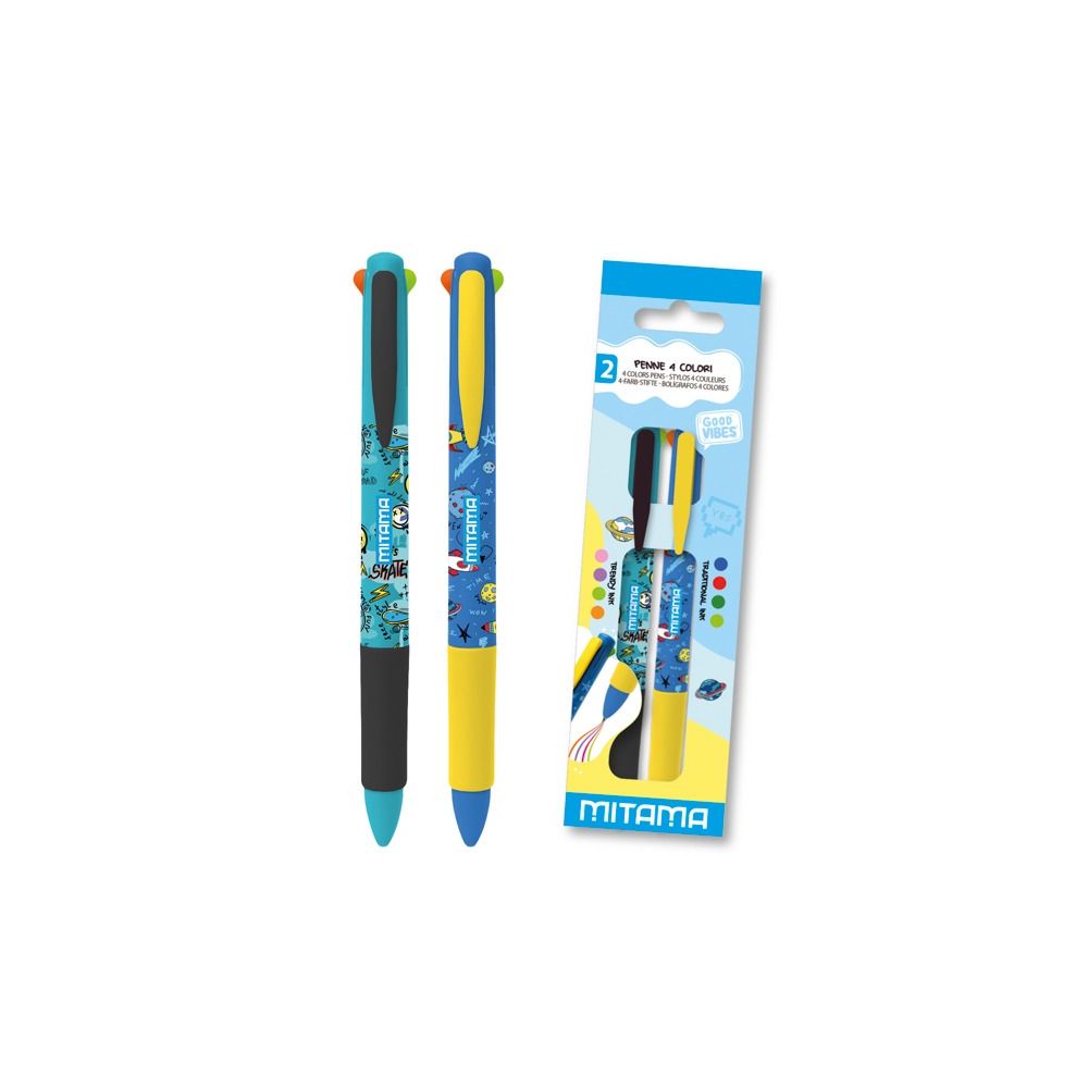 Четирицветни химикалки MITAMA Good Vibes Trendy, 0.7 мм, 8 цвята, опаковка 2 бр.