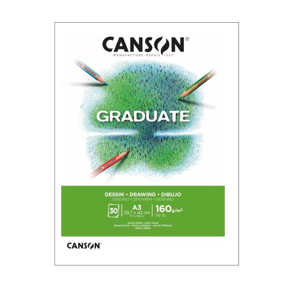 Скицник CANSON GRADUATE Croquis, за моливи и въглен, A3, 96 г/кв.м, light grain, 40 л.