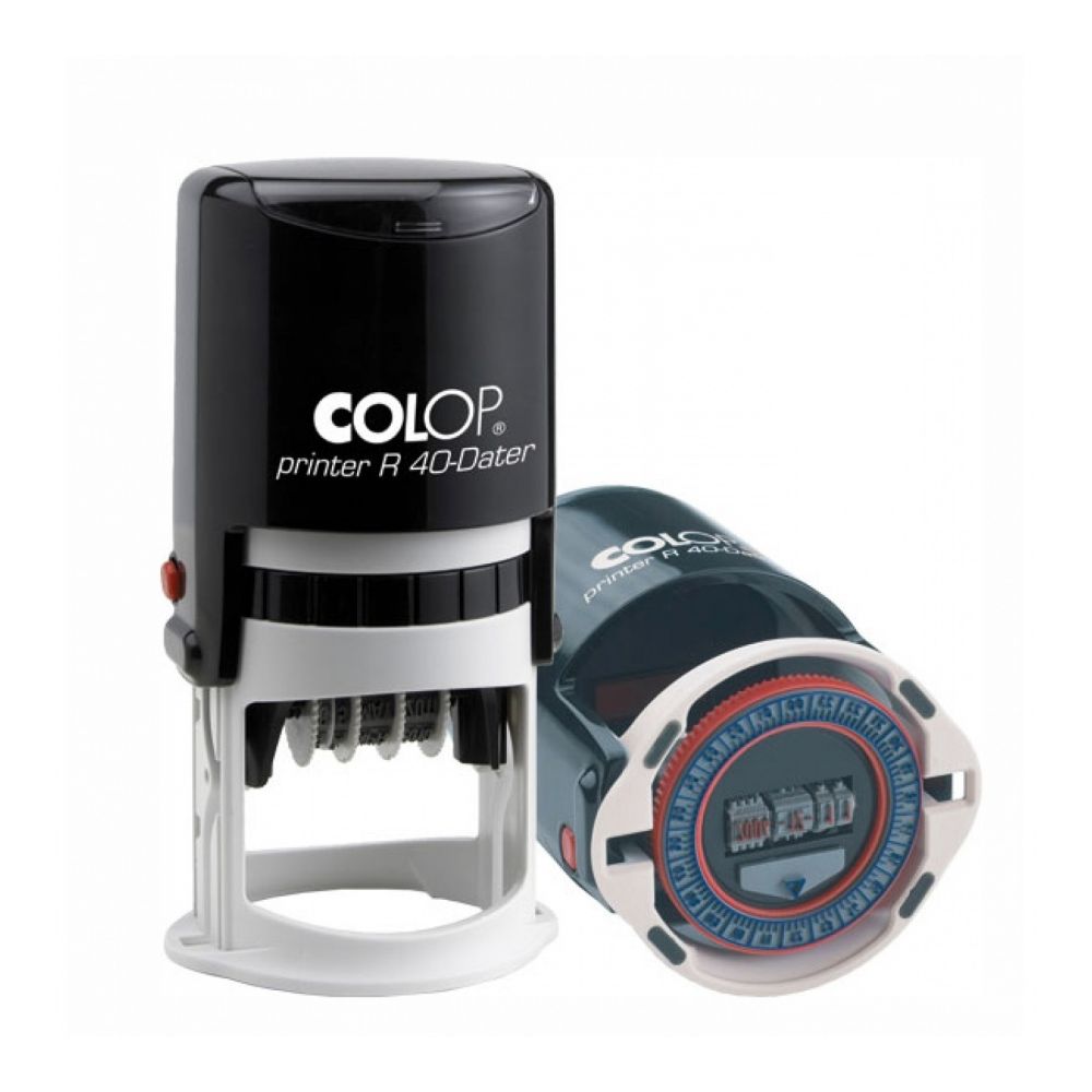 Датник Colop Printer R40, с цифри, височина на шрифта 4 мм, клише D40 мм, син тампон