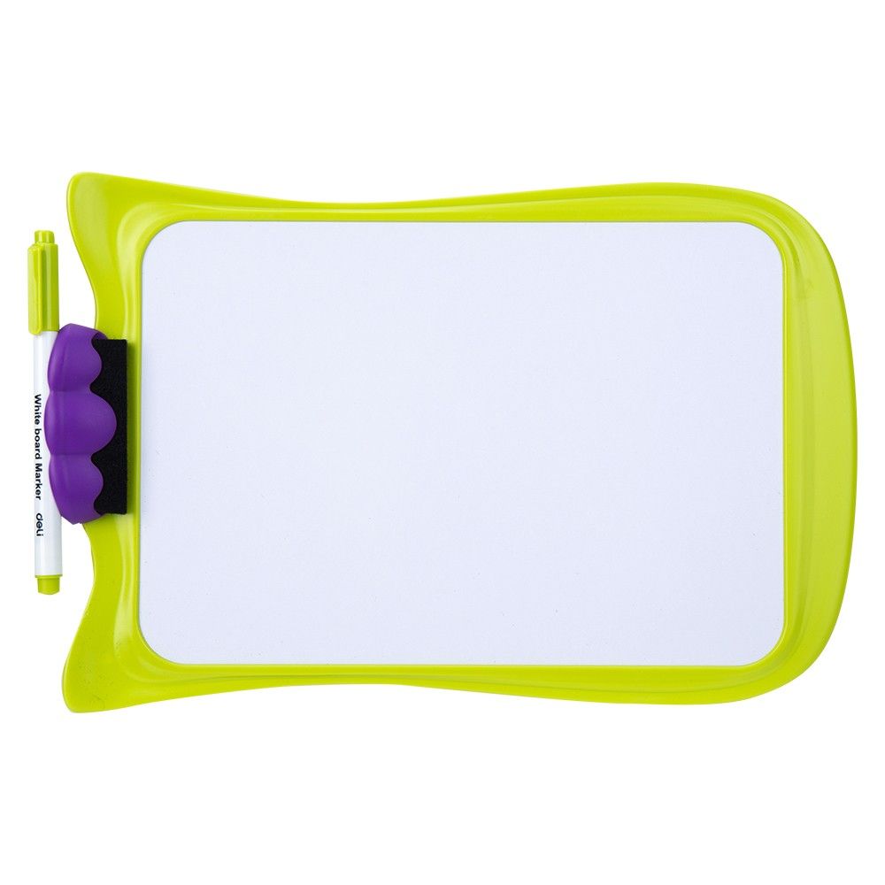 Детска бяла дъска Deli E8703, двулицева, 303х206 мм, цветна PP рамка, с гъба и маркер