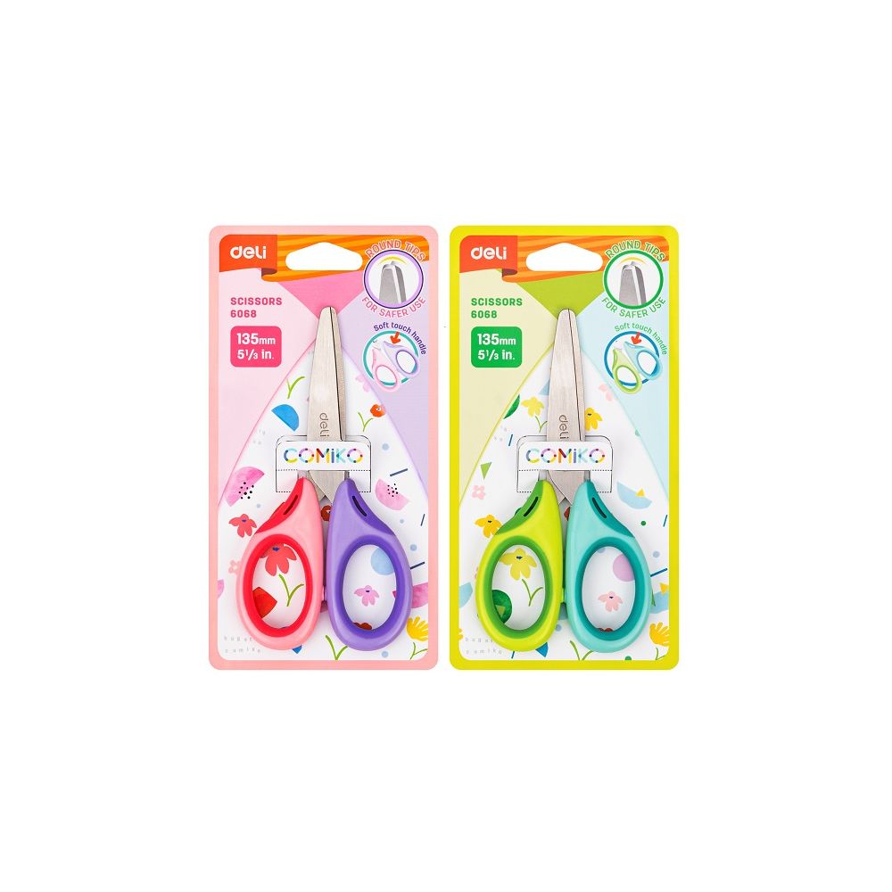 Детска ножица Deli Comiko, E6068, 135 мм, гумирани дръжки, блистер