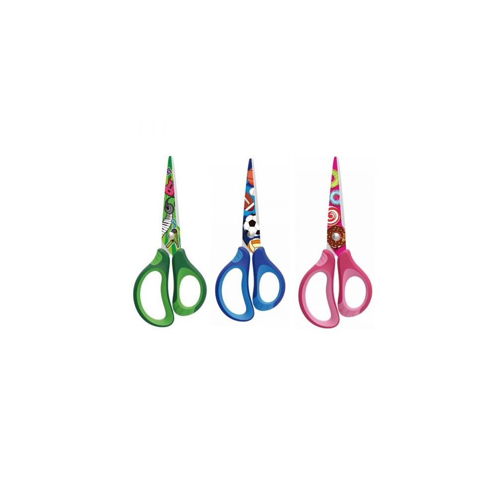 Детска ножица KEYROAD TATTOO, 155 мм, цветни гумирани дръжки, 3 дизайна, микс