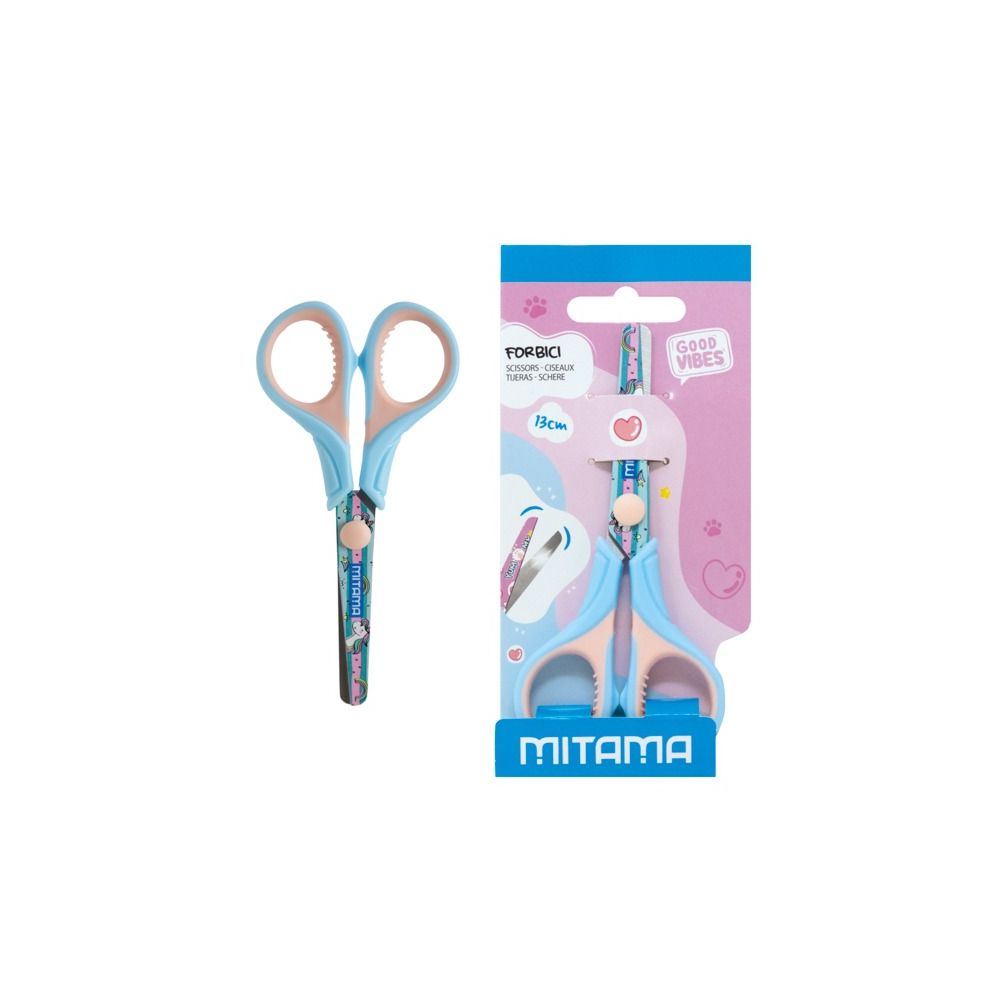 Детска ножица MITAMA Junior, 130 мм, цветни гумирани дръжки, за момиче, блистер