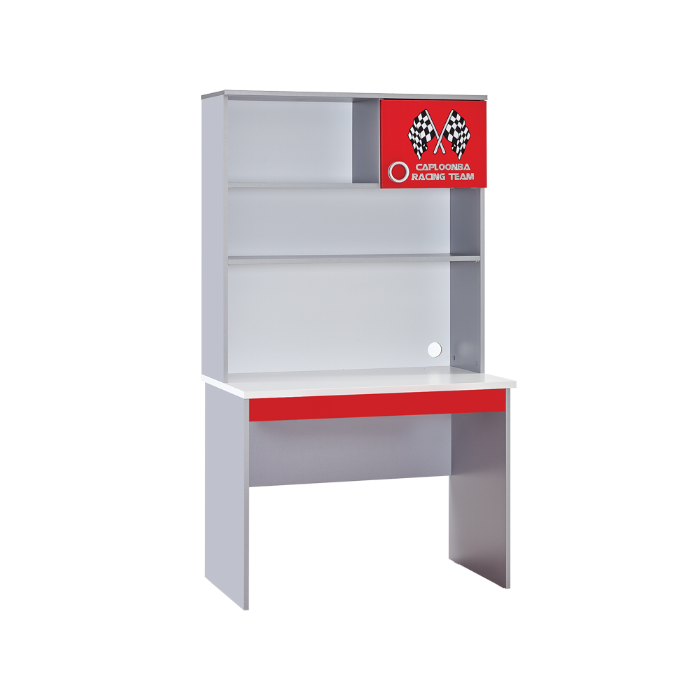 Детско бюро с етажерка Turbo Cap, 1000х600х1750 мм, ПДЧ 18мм, сиво и червено