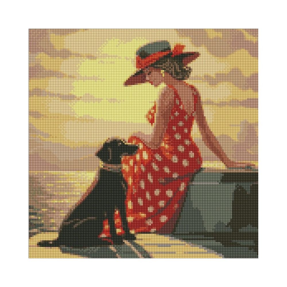 Диамантена мозайка IDEYKA, с подрамка, MORNING WALK/Жена с куче, 40х40 см