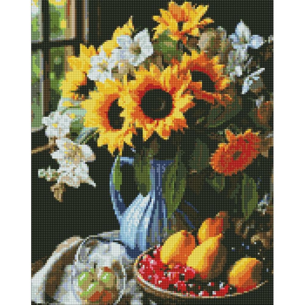 Диамантена мозайка IDEYKA, с подрамка, STILL LIFE WITH SUNFLOWERS/Слънчогледи, 40х50 см