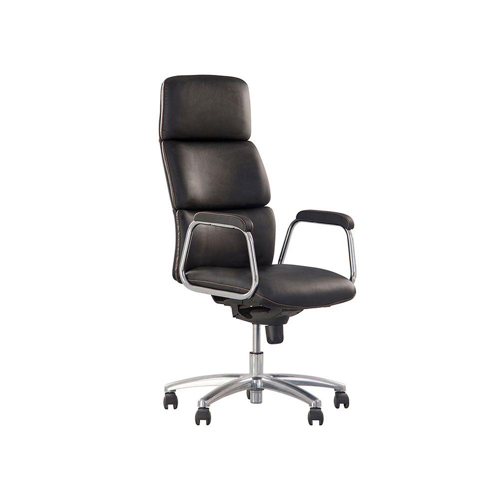 Директорски стол California, естествена кожа, база алуминий, фиксирани подлакътници, черен