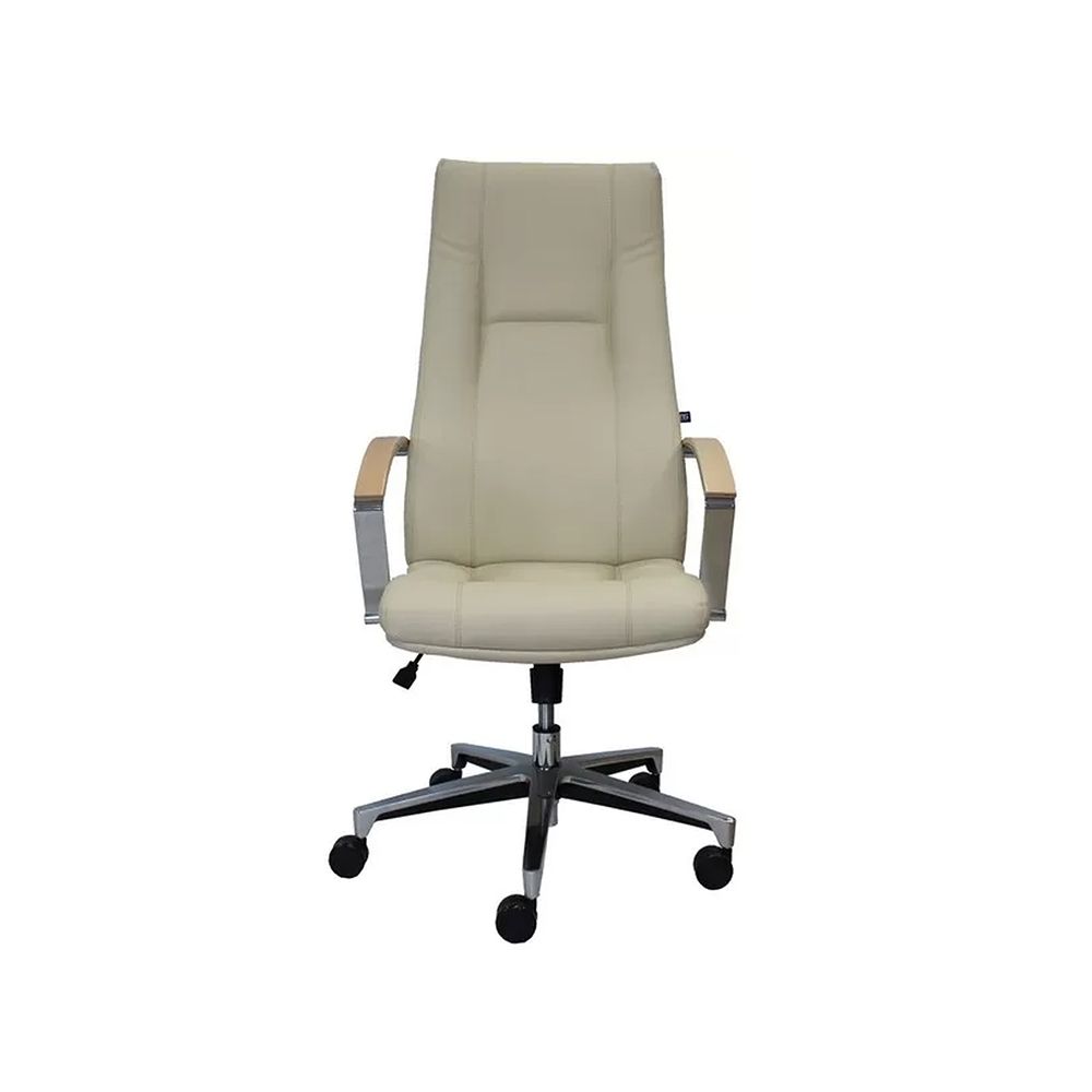 Директорски стол King, еко кожа, база алуминий, фиксирани подлакътници с дървени падове,бежов