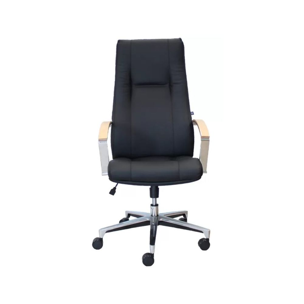 Директорски стол King, еко кожа, база алуминий, фиксирани подлакътници с дървени падове,черен