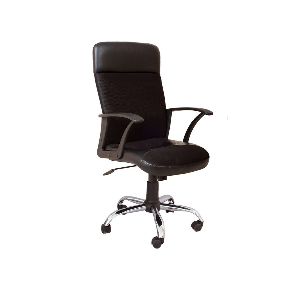 Директорски стол Largo Steel, еко кожа, база алуминий, фиксирани подлакътници, черен