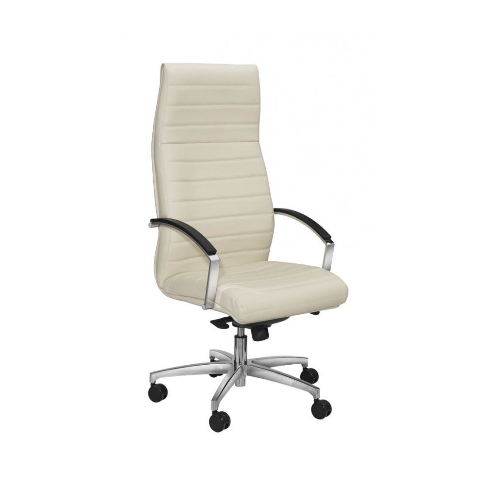 Директорски стол Lynx, естествена кожа, база алуминий, фиксирани подлакътници, бежов