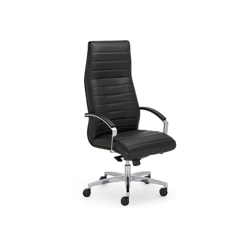 Директорски стол Lynx, естествена кожа, база алуминий, фиксирани подлакътници, черен