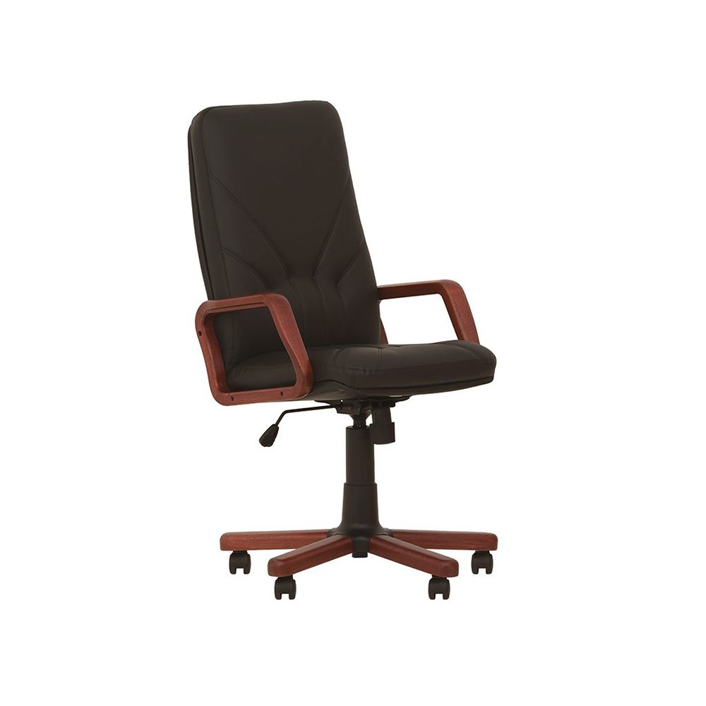 Директорски стол Manager Extra, естествена кожа,база с дървени елементи,подлакътници от дърво, черен