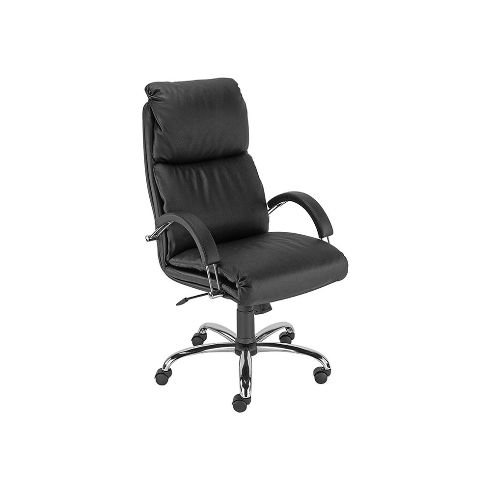 Директорски стол Nadir Steel, естествена кожа, база хромиран метал, фиксирани подлакътници, черен