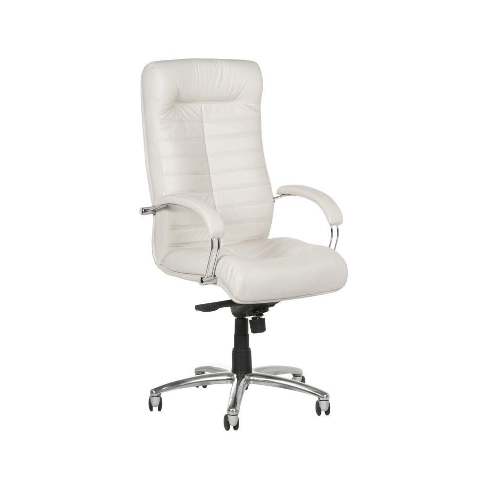 Директорски стол Orion Steel, естествена кожа, база алуминий, фиксирани подлакътници, бял