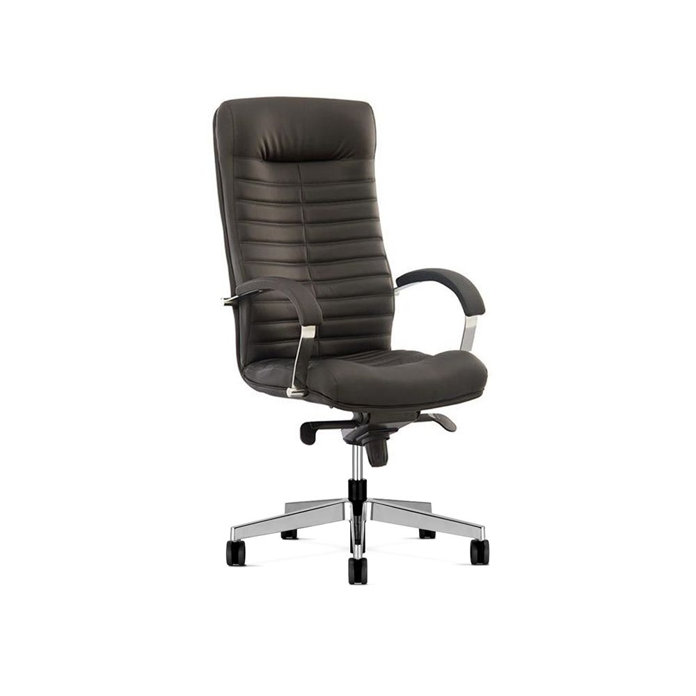 Директорски стол Orion Steel, естествена кожа, база алуминий, фиксирани подлакътници, черен