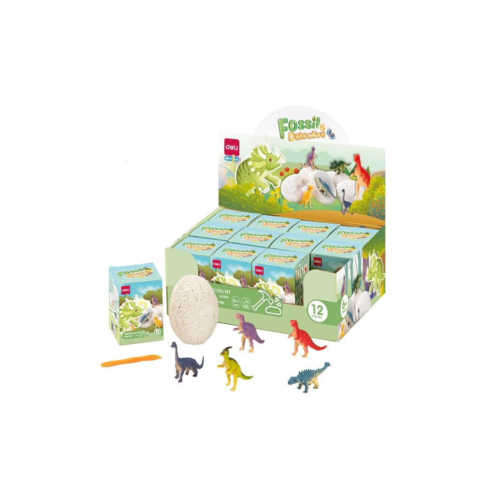 Дисплей с комплект за изкопаване Deli Genius EH764 награда динозавър, 12 модела, с аксесоари
