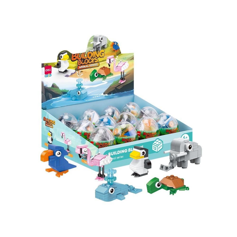 Дисплей с яйце изненда Deli Genius Animal EH741, 12 части конструктор, 6 модела, 12 яйца в дисплей