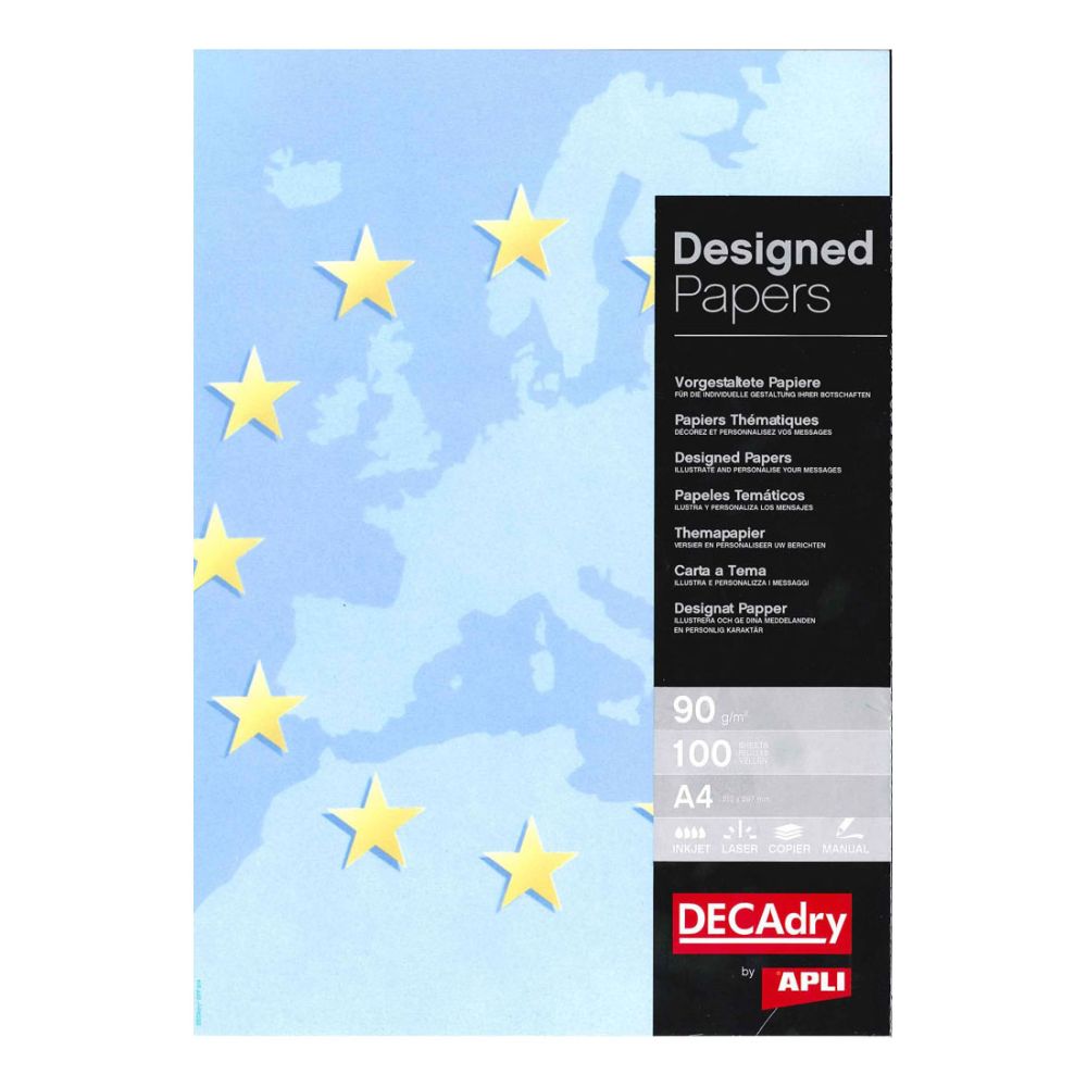 Дизайн хартия DECAdry Европейски звезди, А4, 90 г, светлосиня, 25 л.