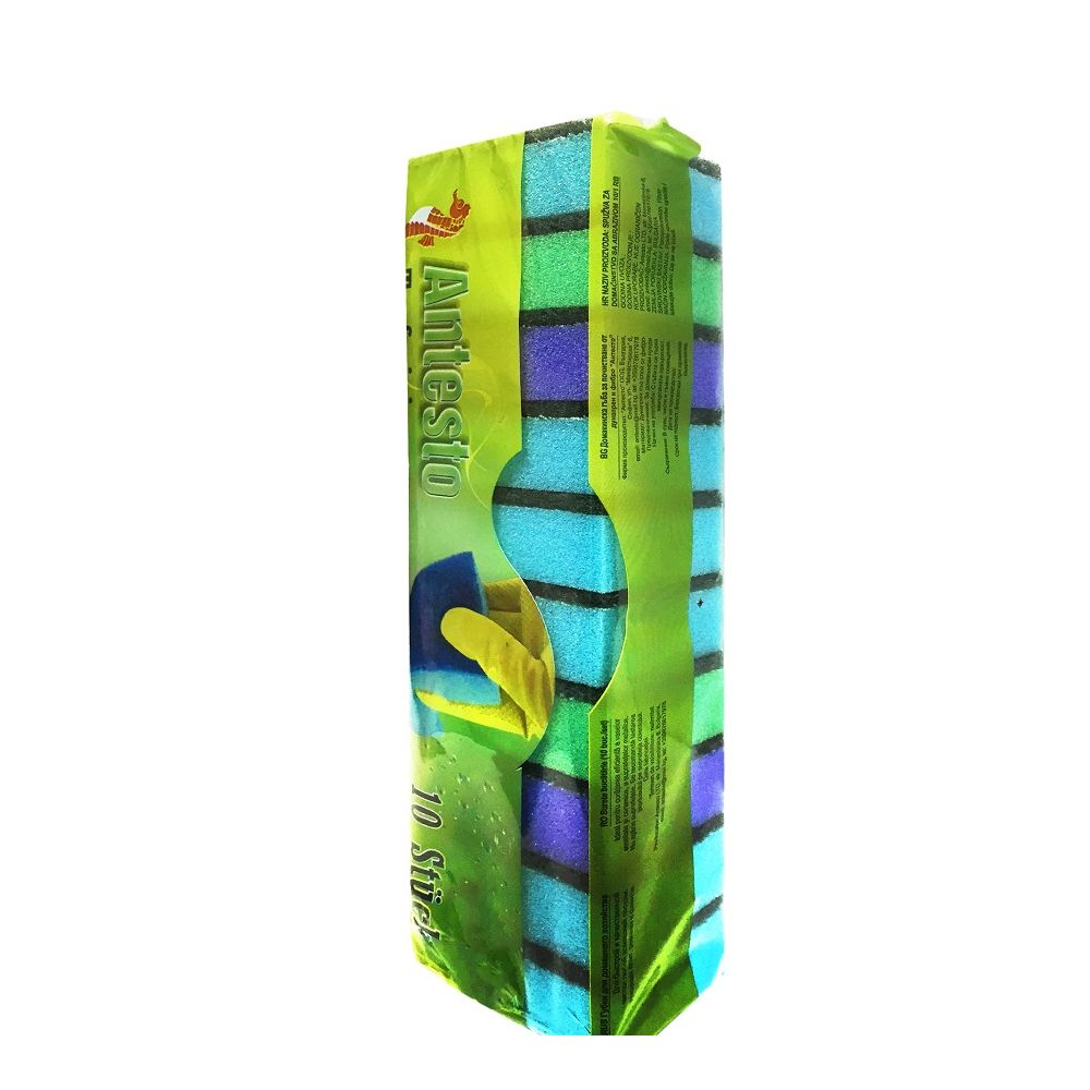 Домакинска гъба Antesto с абразив без канал, 9х6х3 см, 10 бр.