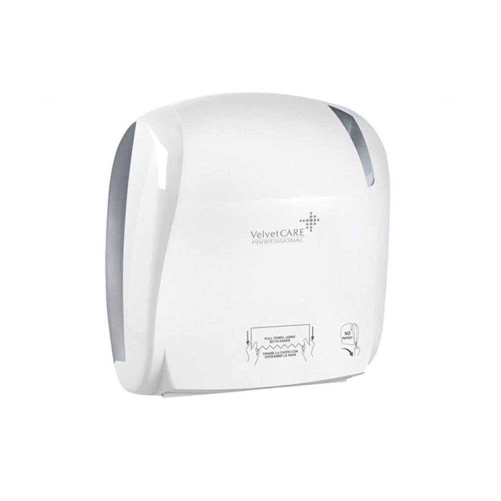 Дозатор за хартиени кърпи за ръце Velvet Autocut на ролка, бял, ABS, 370x220x330 мм