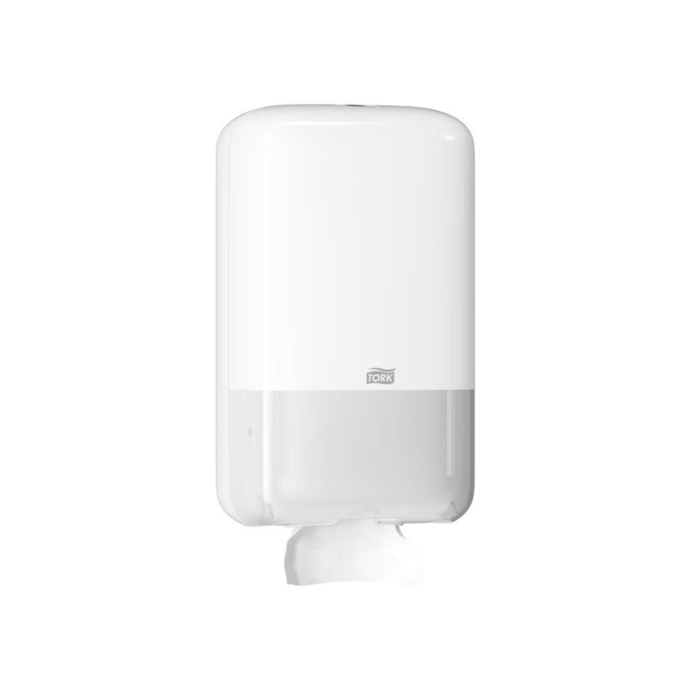 Дозатор за тоалетна хартия Tork на пачки, T3, пластмасов, бял, 271х159х128 мм