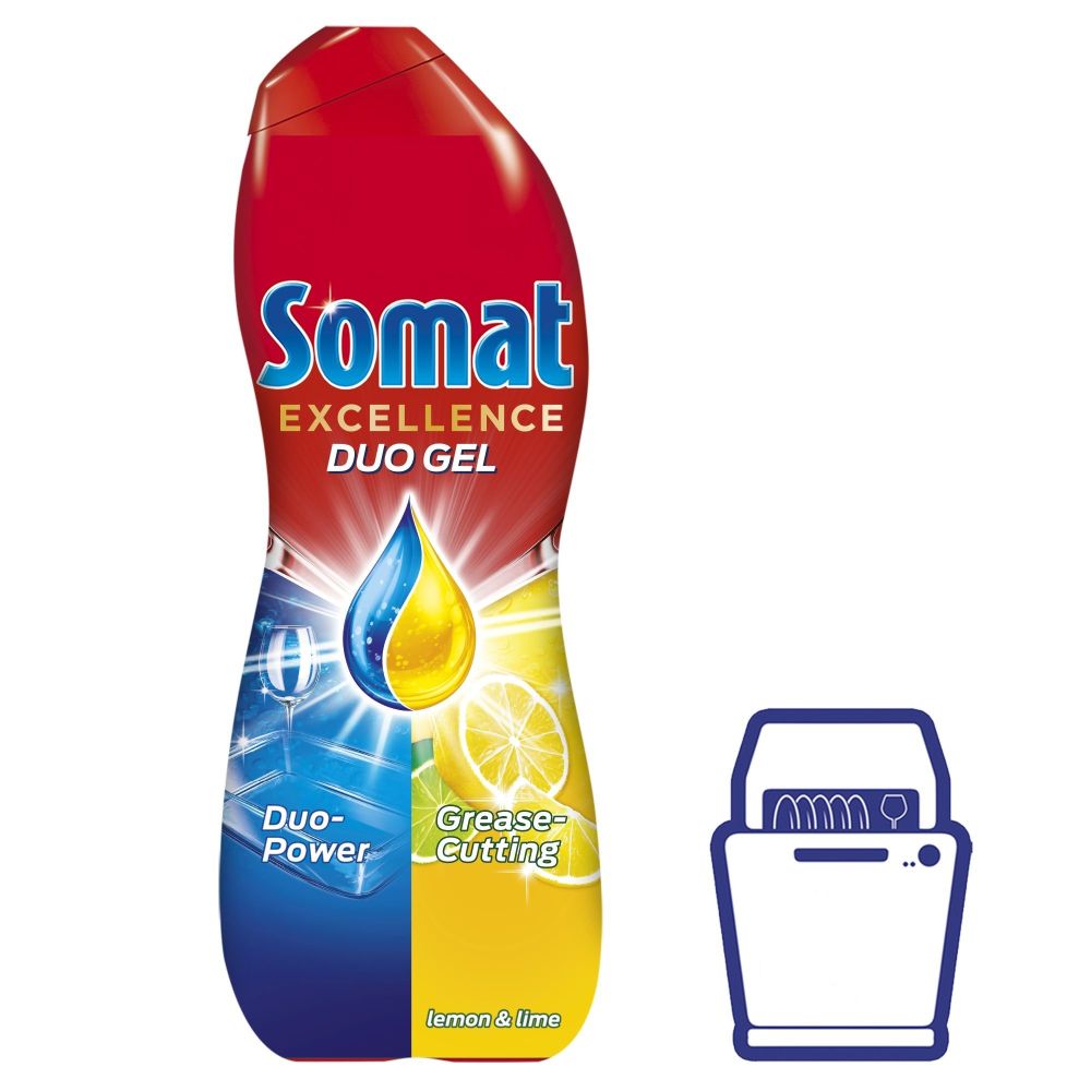 Дуо гел за съдомиялна машина Somat Excellence, аромат на лимон и лайм, 684 мл
